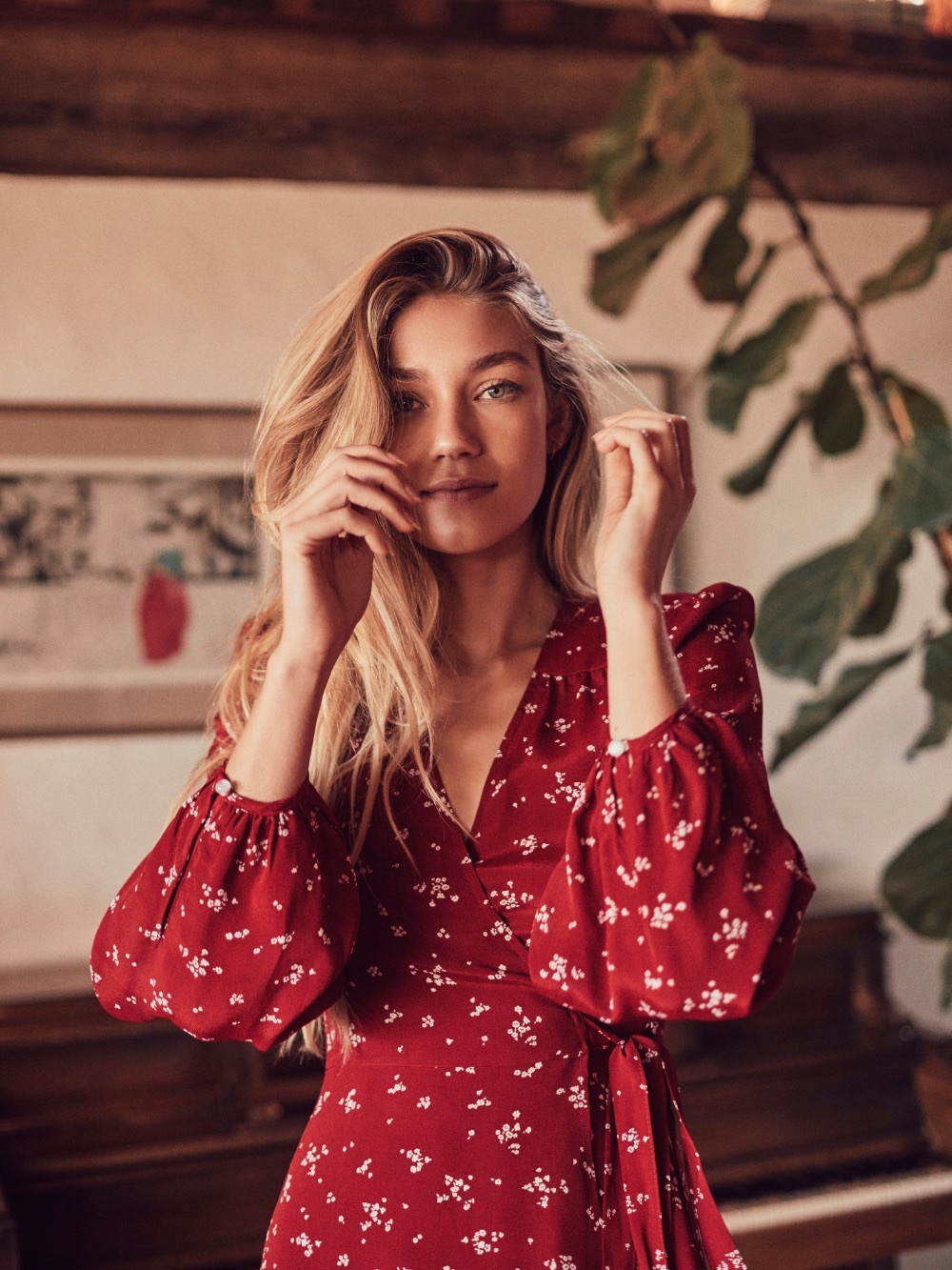 Christy Dawn Red Floral Wrap Maxi Dress